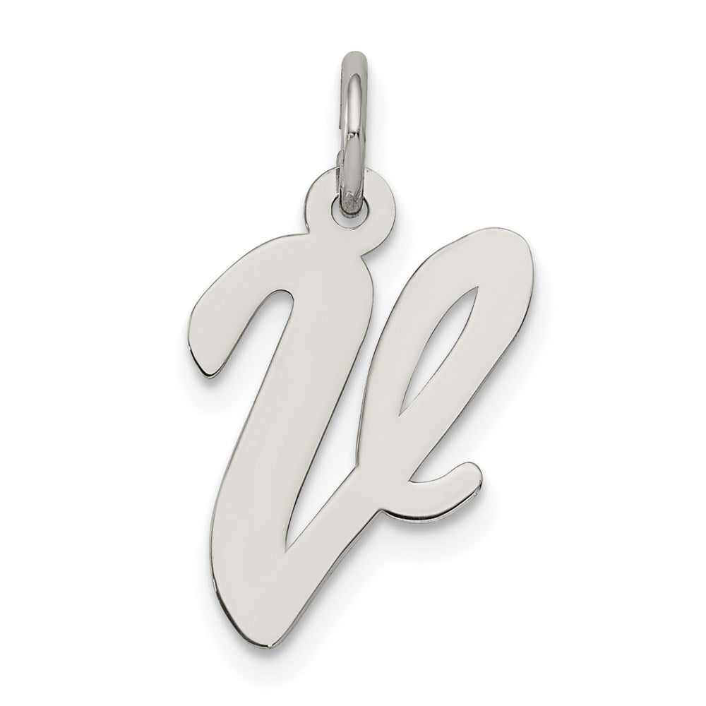 Sterling Silver Rhodium-plated Script Letter V Initial Charm