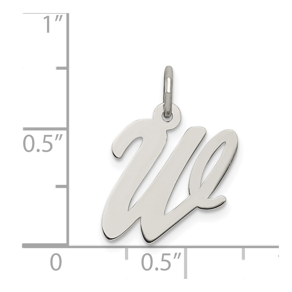 Sterling Silver Rhodium-plated Script Letter W Initial Charm