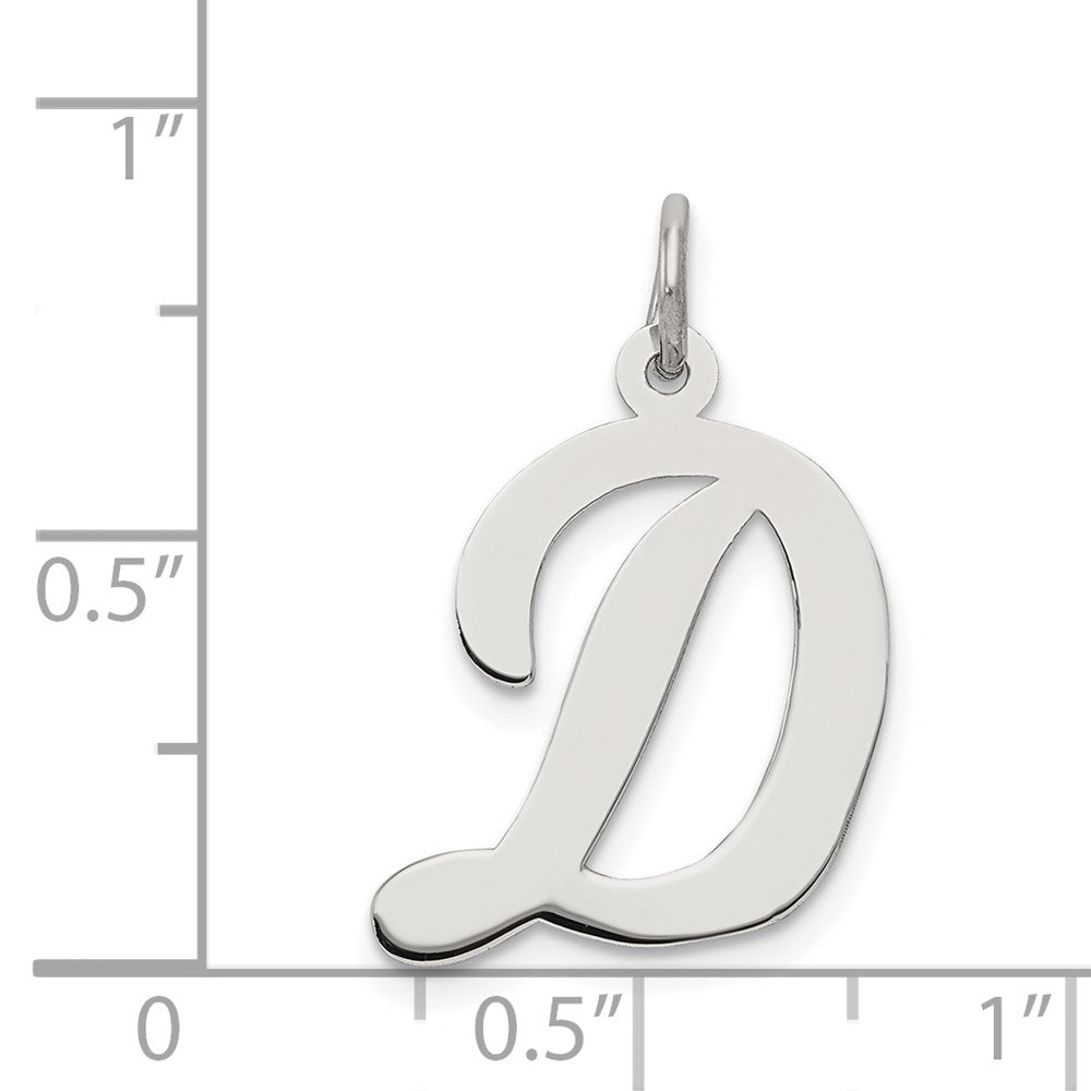 Sterling Silver Rhodium-plated Script Letter D Initial Charm