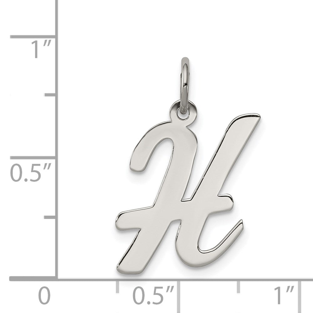 Sterling Silver Rhodium-plated Script Letter H Initial Charm