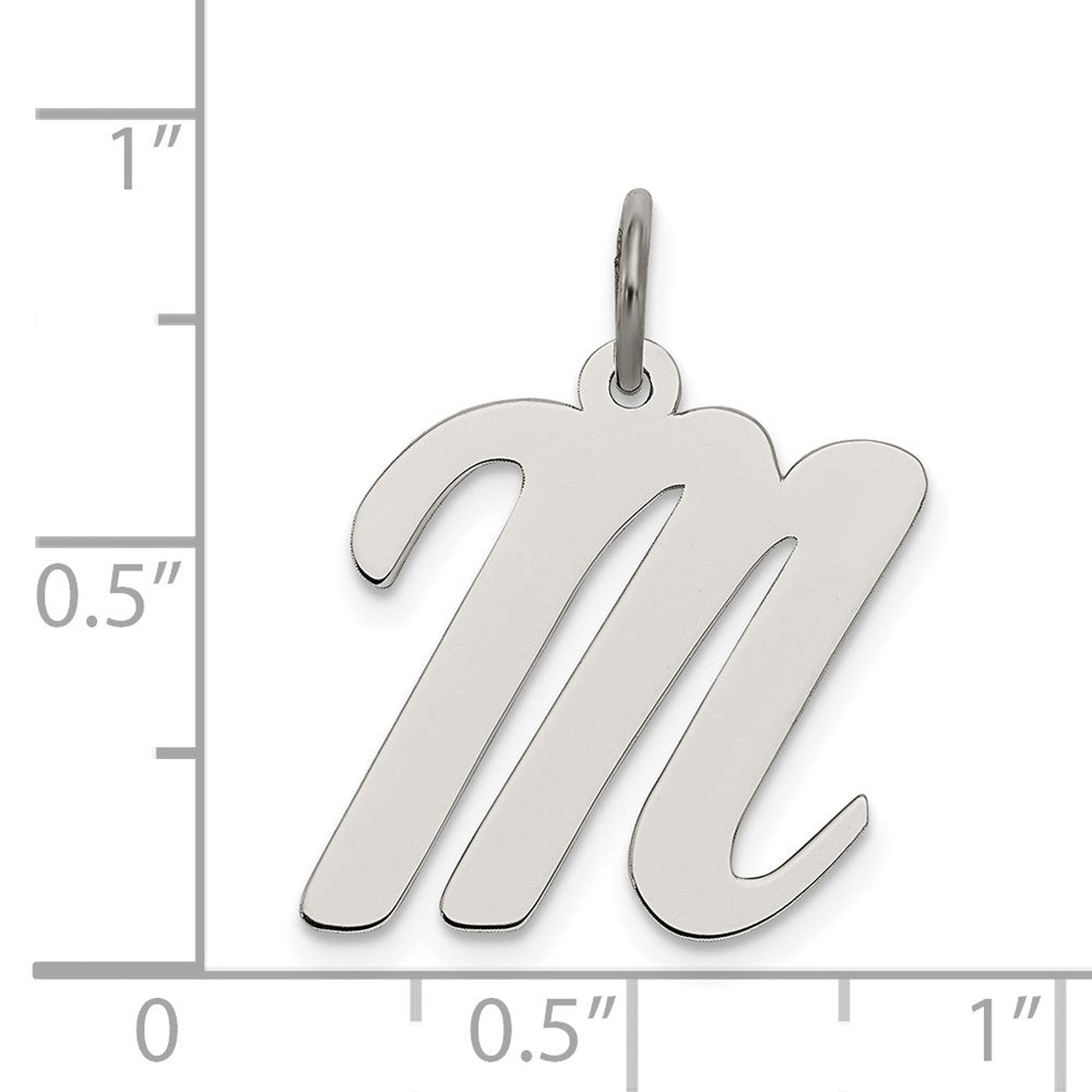 Sterling Silver Rhodium-plated Script Letter M Initial Charm