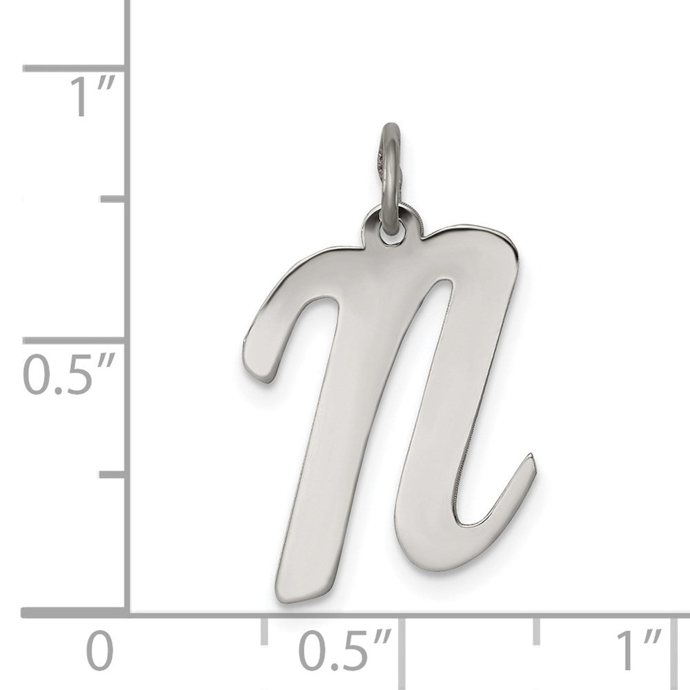 Sterling Silver Rhodium-plated Script Letter N Initial Charm