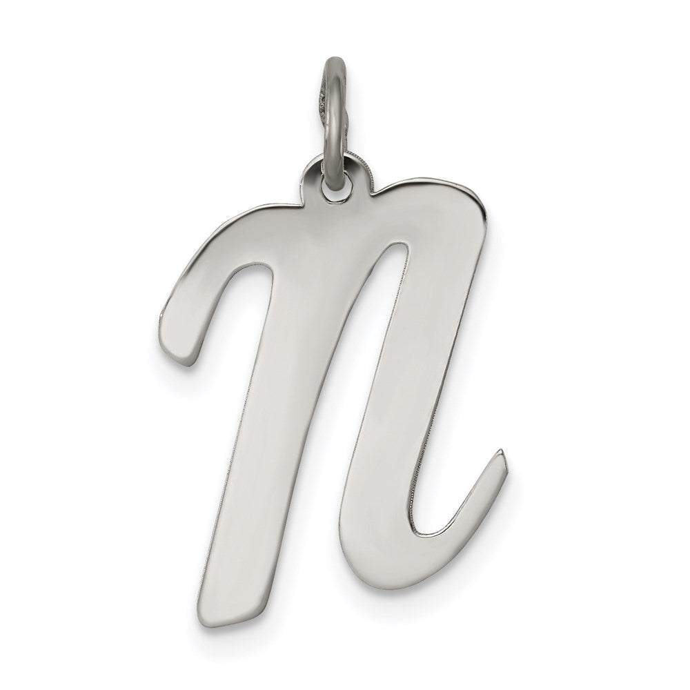 Sterling Silver Rhodium-plated Script Letter N Initial Charm