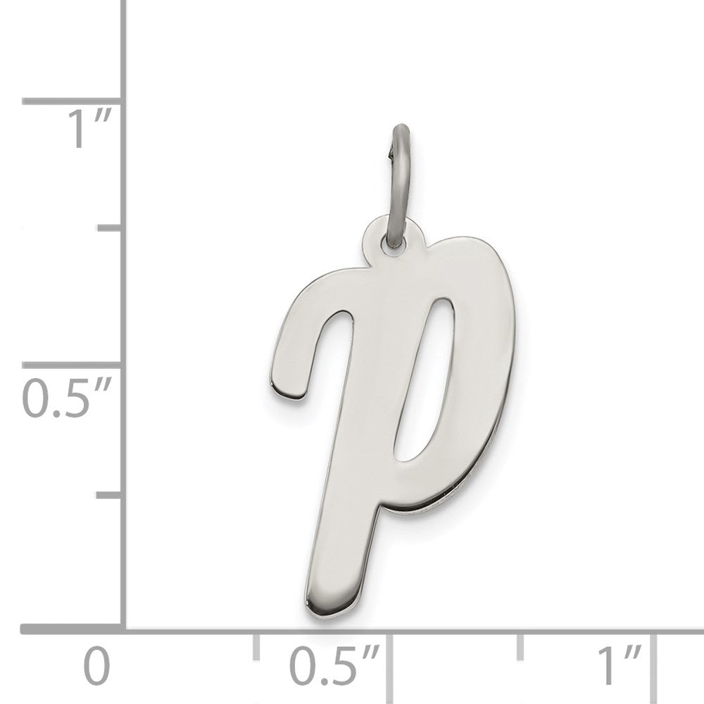 Sterling Silver Rhodium-plated Script Letter P Initial Charm