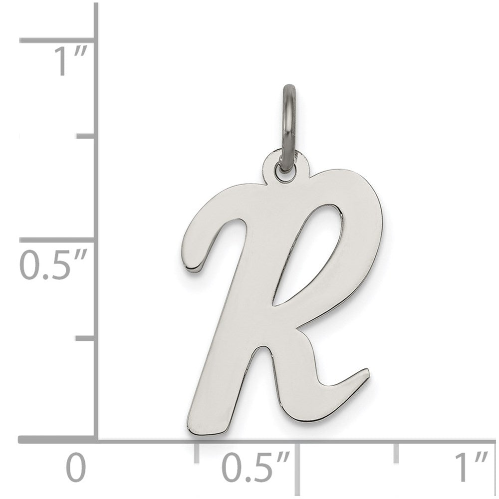 Sterling Silver Rhodium-plated Script Letter R Initial Charm