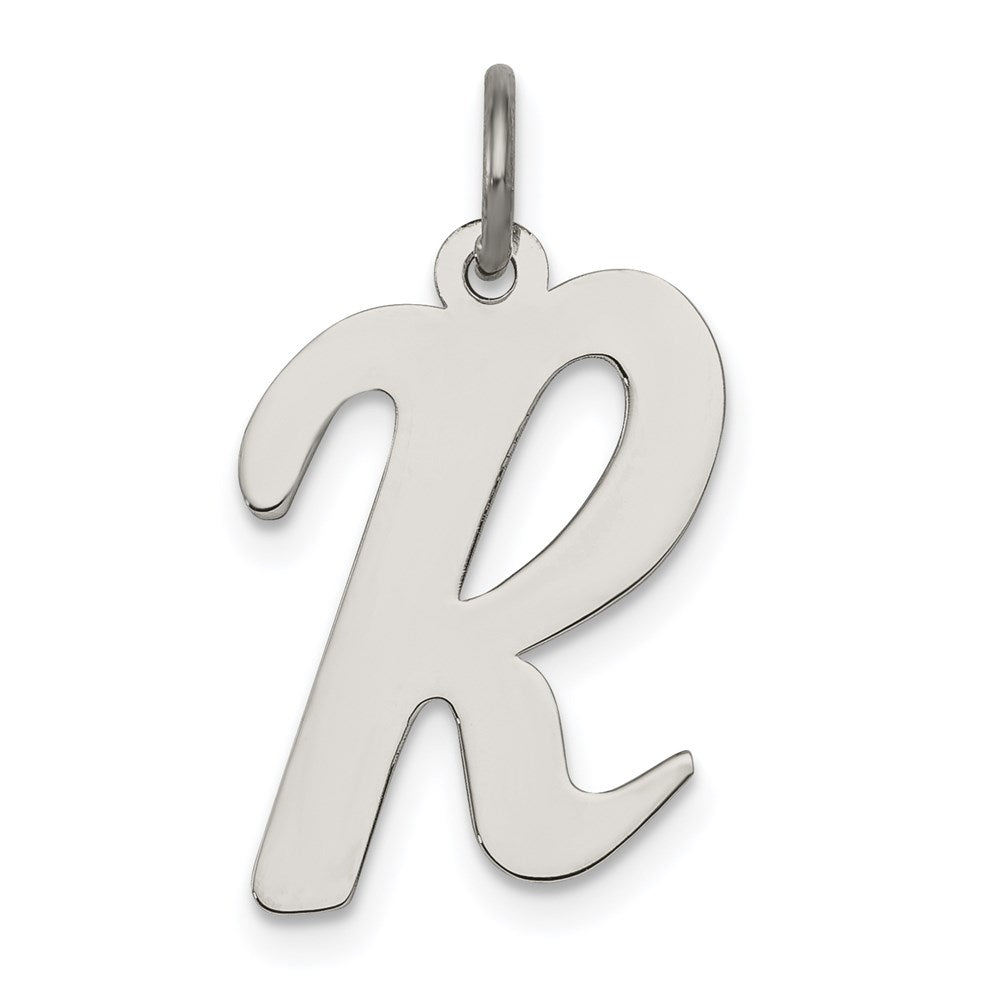 Sterling Silver Rhodium-plated Script Letter R Initial Charm