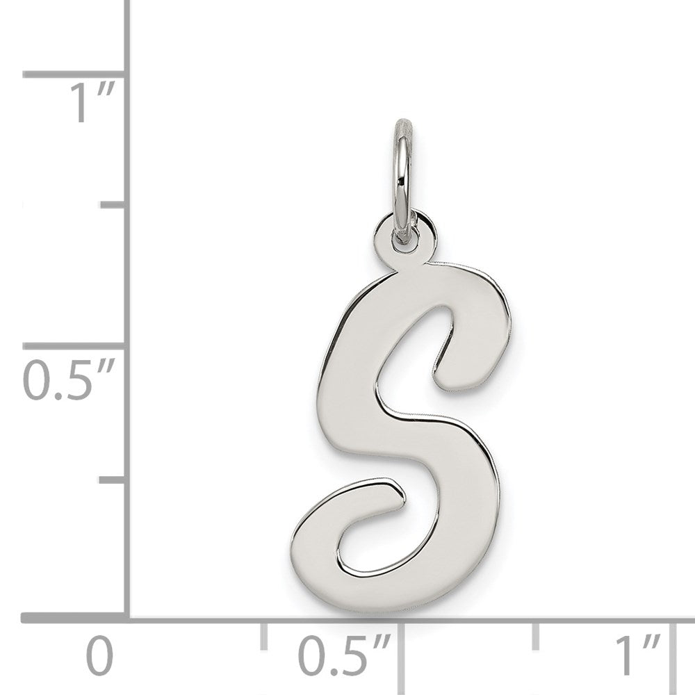 Sterling Silver Rhodium-plated Script Letter S Initial Charm