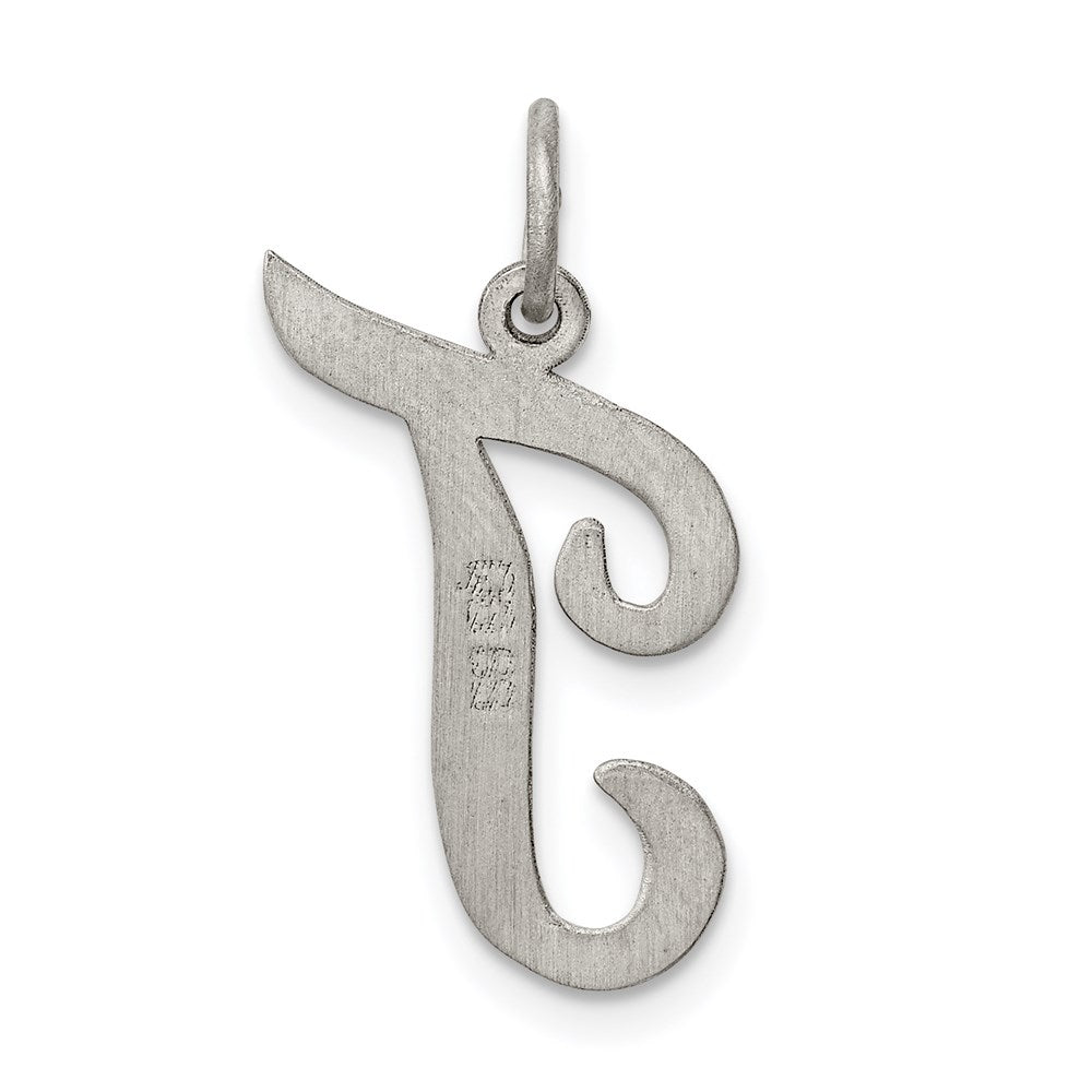 Sterling Silver Rhodium-plated Script Letter T Initial Charm