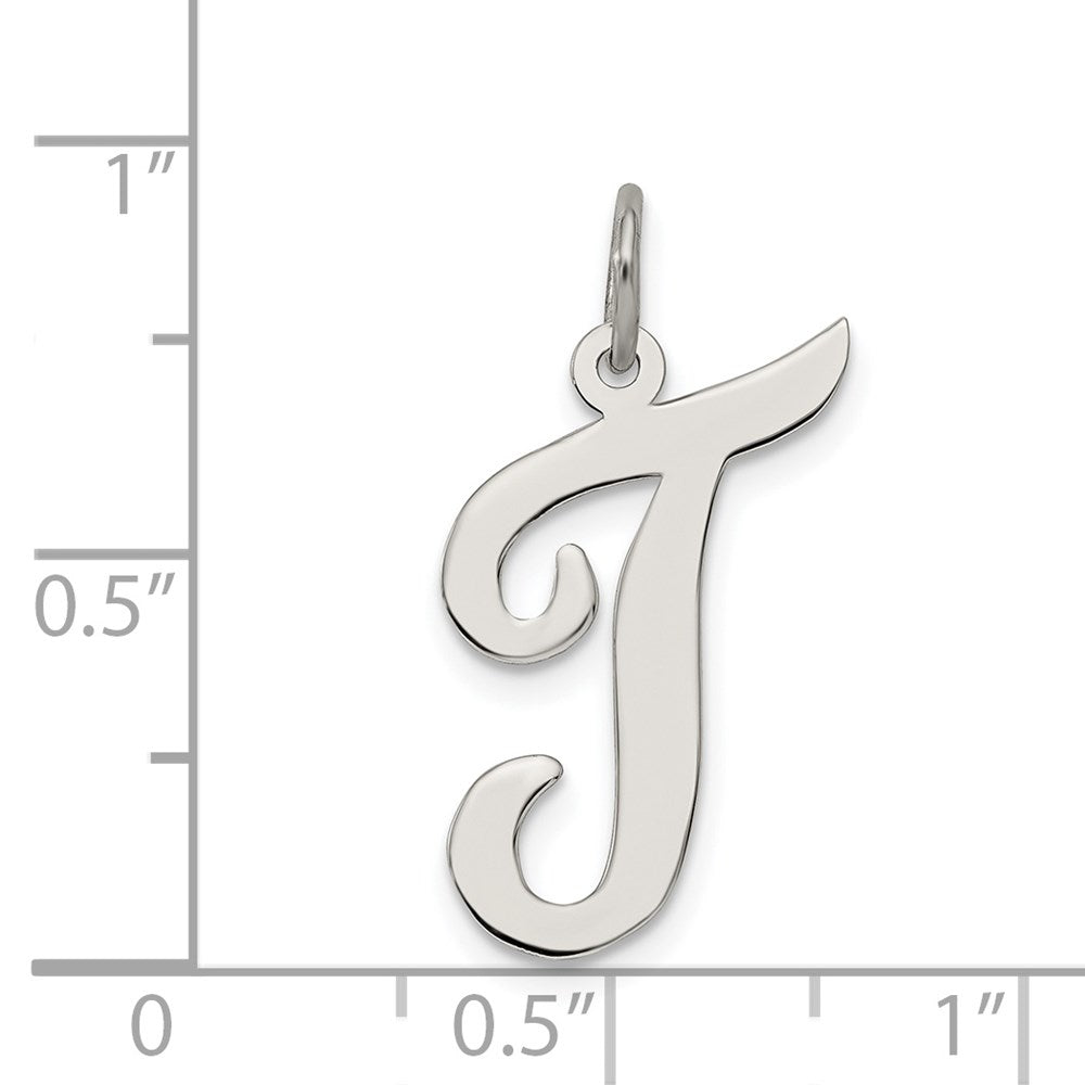 Sterling Silver Rhodium-plated Script Letter T Initial Charm