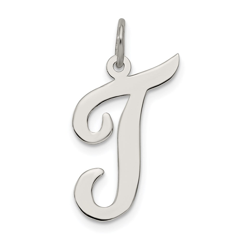 Sterling Silver Rhodium-plated Script Letter T Initial Charm