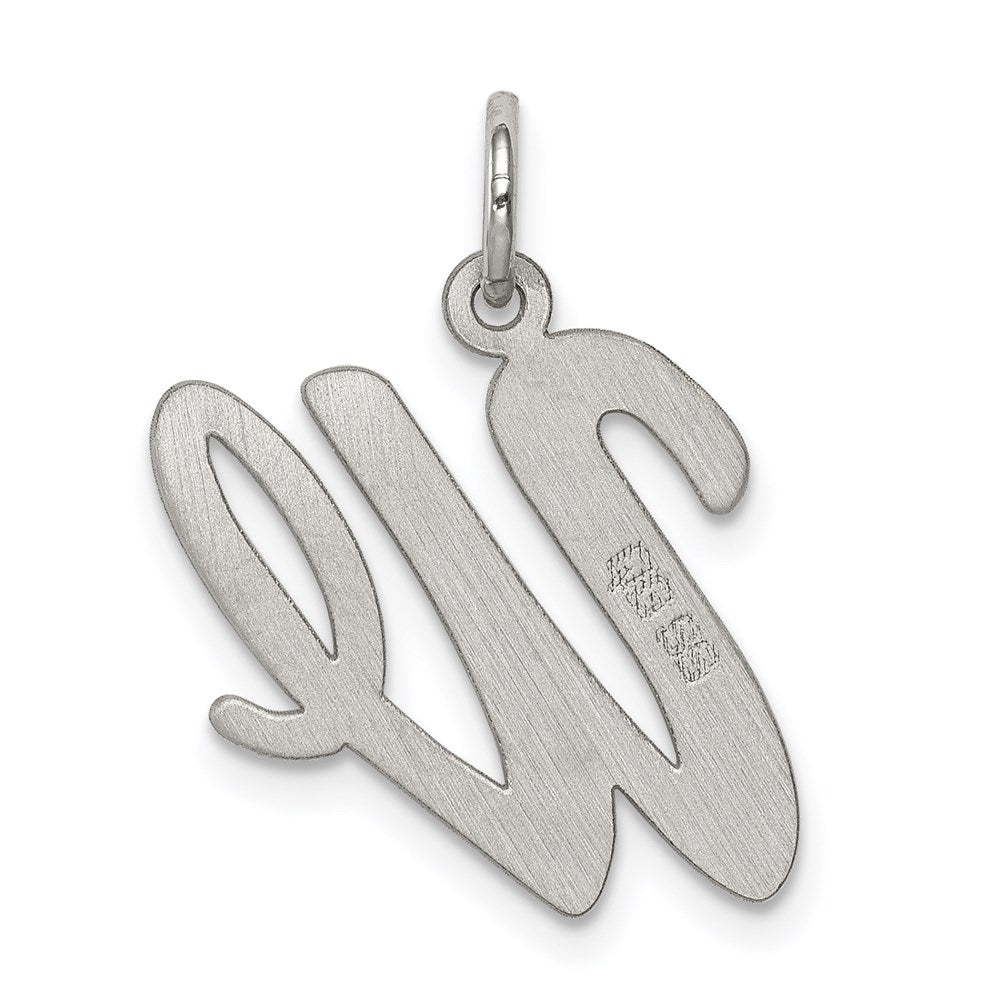 Sterling Silver Rhodium-plated Script Letter W Initial Charm