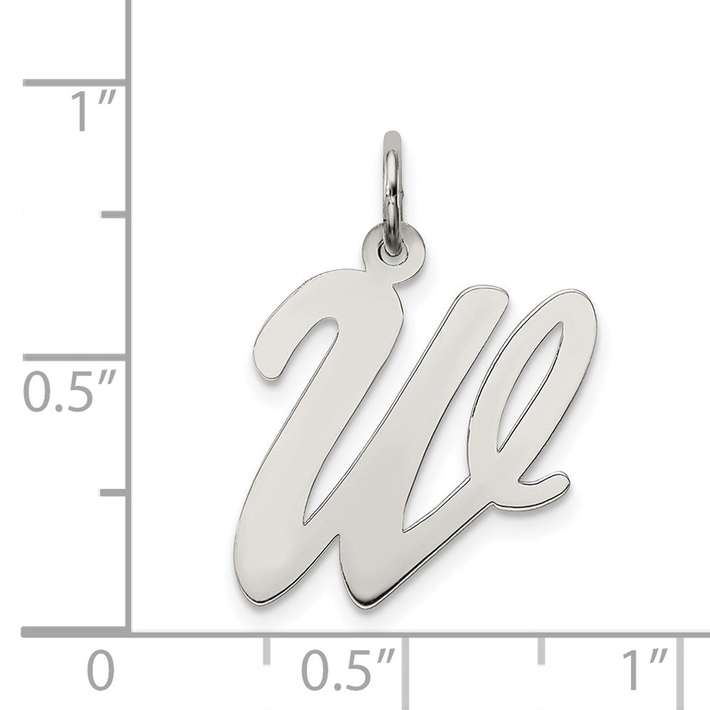 Sterling Silver Rhodium-plated Script Letter W Initial Charm