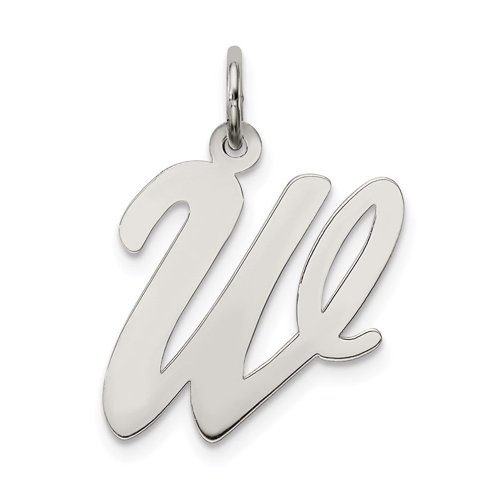 Sterling Silver Rhodium-plated Script Letter W Initial Charm