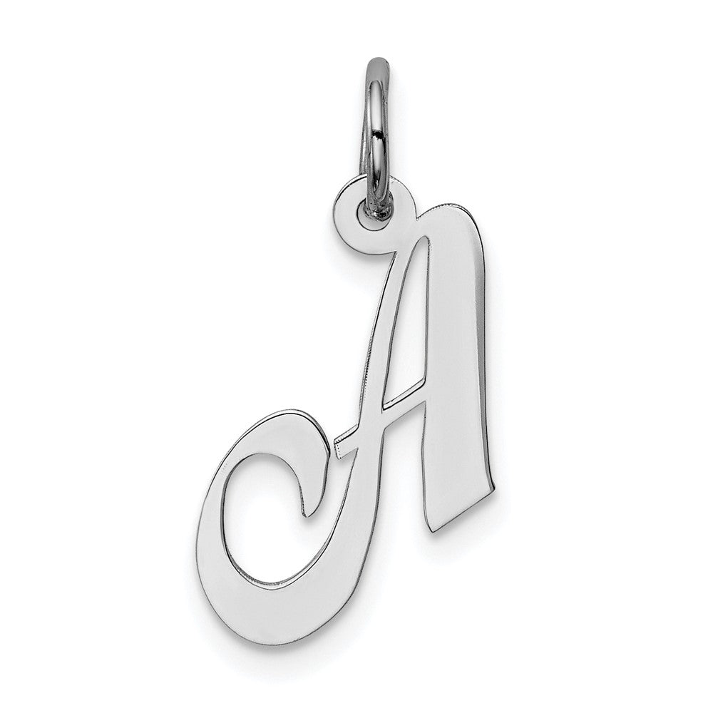 Sterling Silver Rhodium-plated Fancy Script Letter A Initial Charm