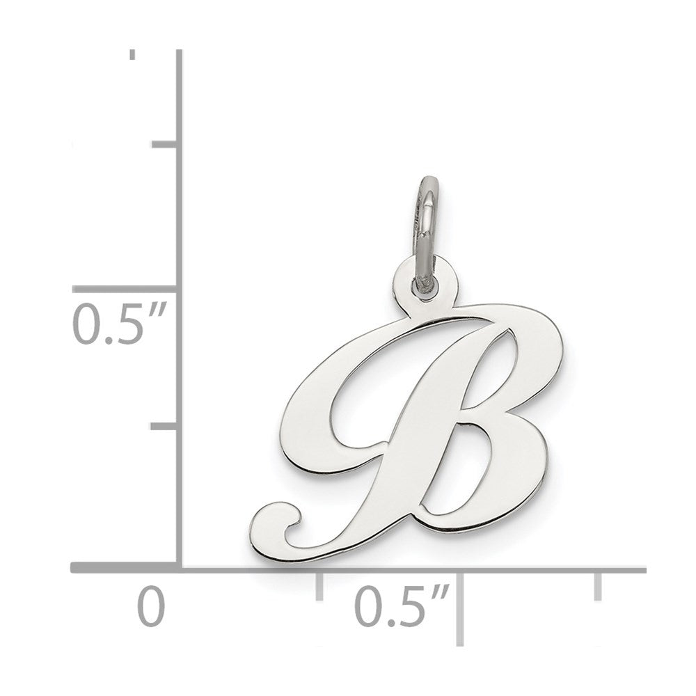 Sterling Silver Rhodium-plated Fancy Script Letter B Initial Charm