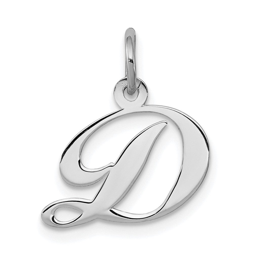 Sterling Silver Rhodium-plated Fancy Script Letter D Initial Charm