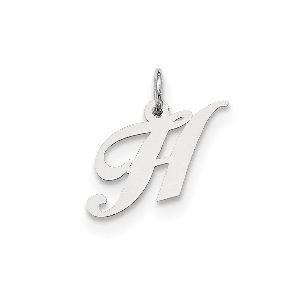 Sterling Silver Rhodium-plated Fancy Script Letter H Initial Charm