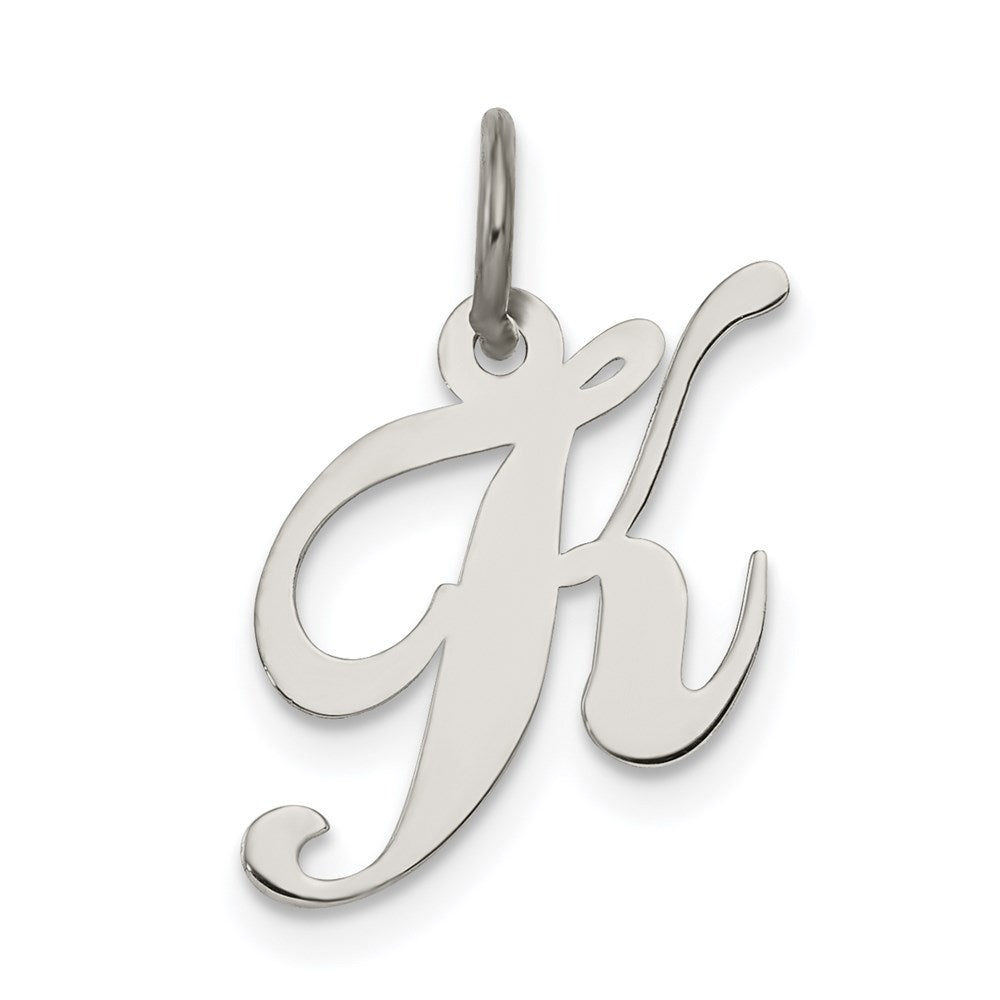 Sterling Silver Rhodium-plated Fancy Script Letter K Initial Charm