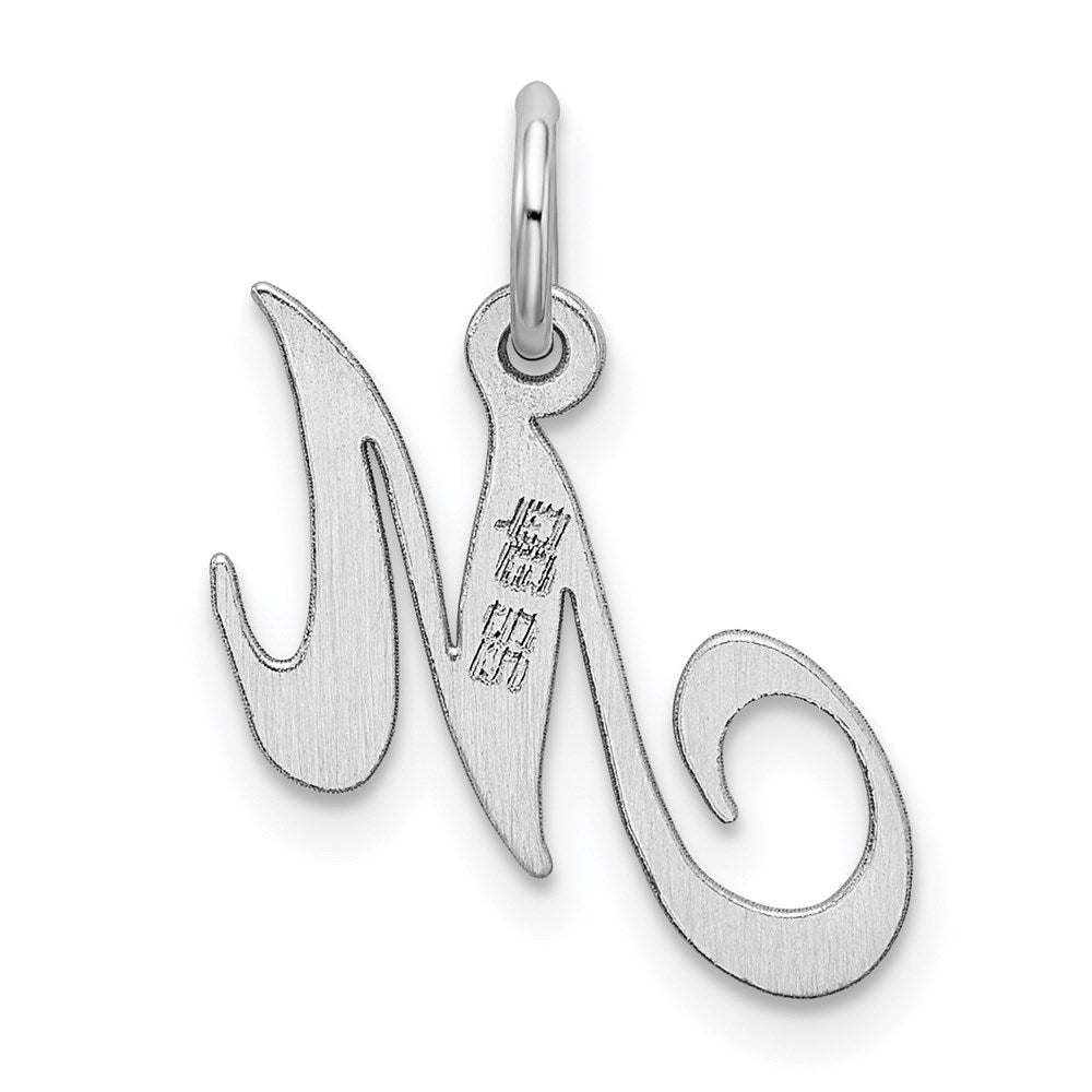 Sterling Silver Rhodium-plated Fancy Script Letter M Initial Charm