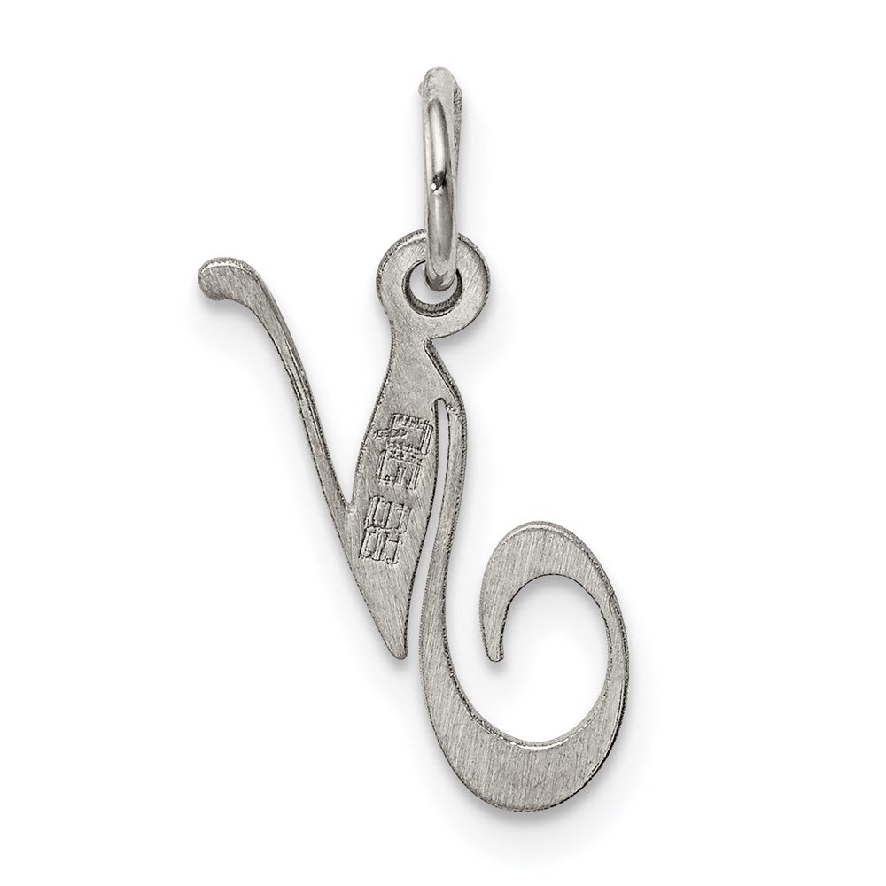 Sterling Silver Rhodium-plated Fancy Script Letter N Initial Charm