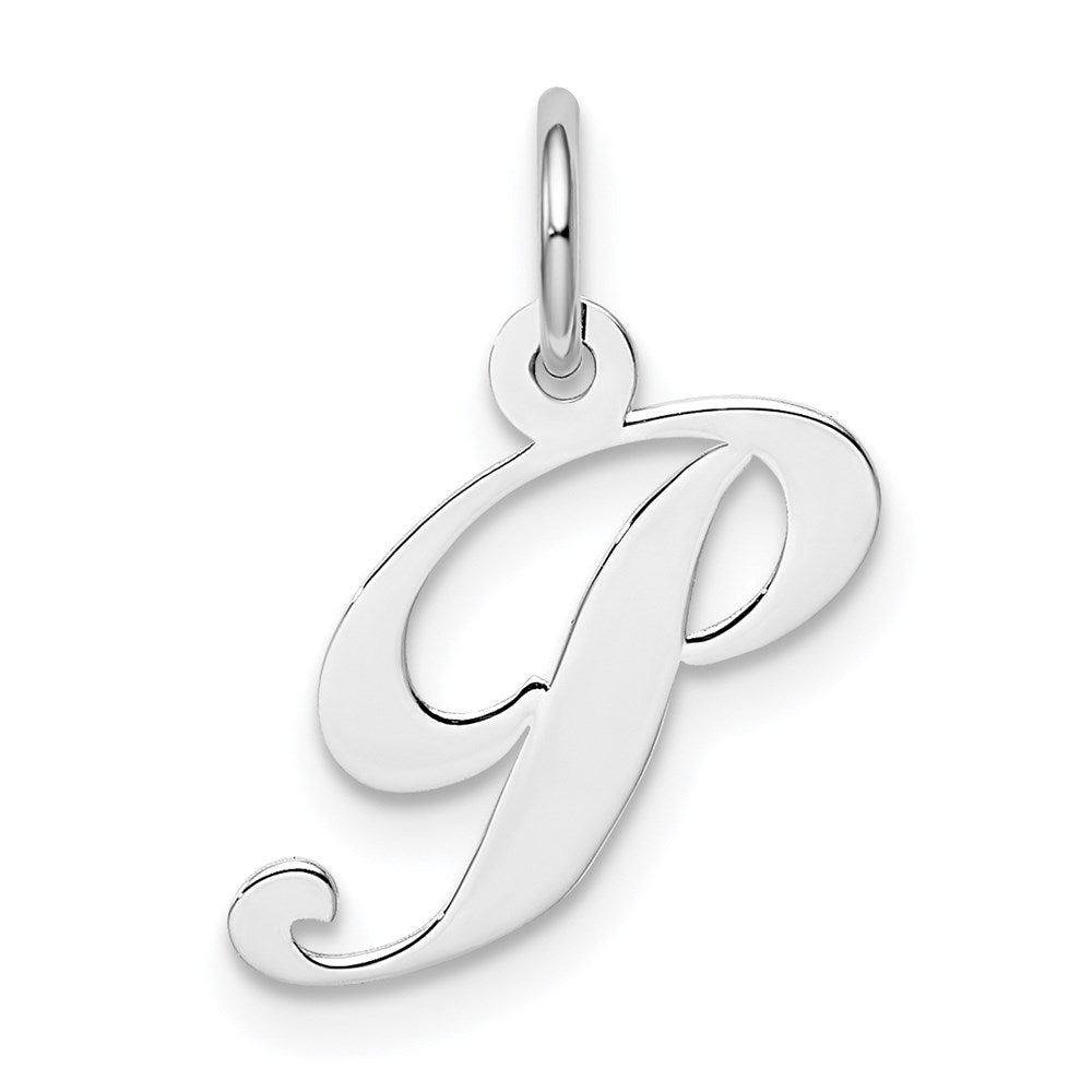 Sterling Silver Rhodium-plated Fancy Script Letter P Initial Charm