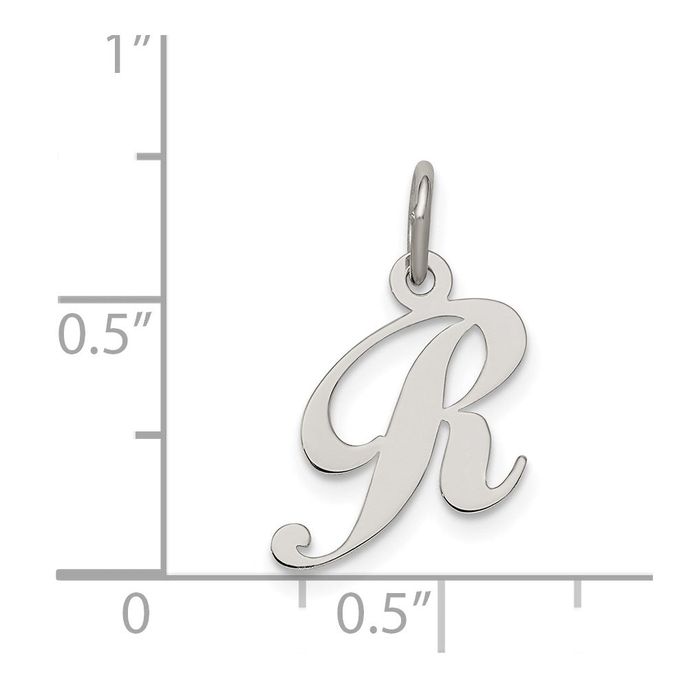 Sterling Silver Rhodium-plated Fancy Script Letter R Initial Charm