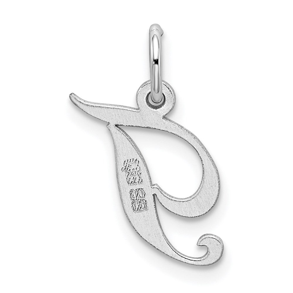 Sterling Silver Rhodium-plated Fancy Script Letter T Initial Charm