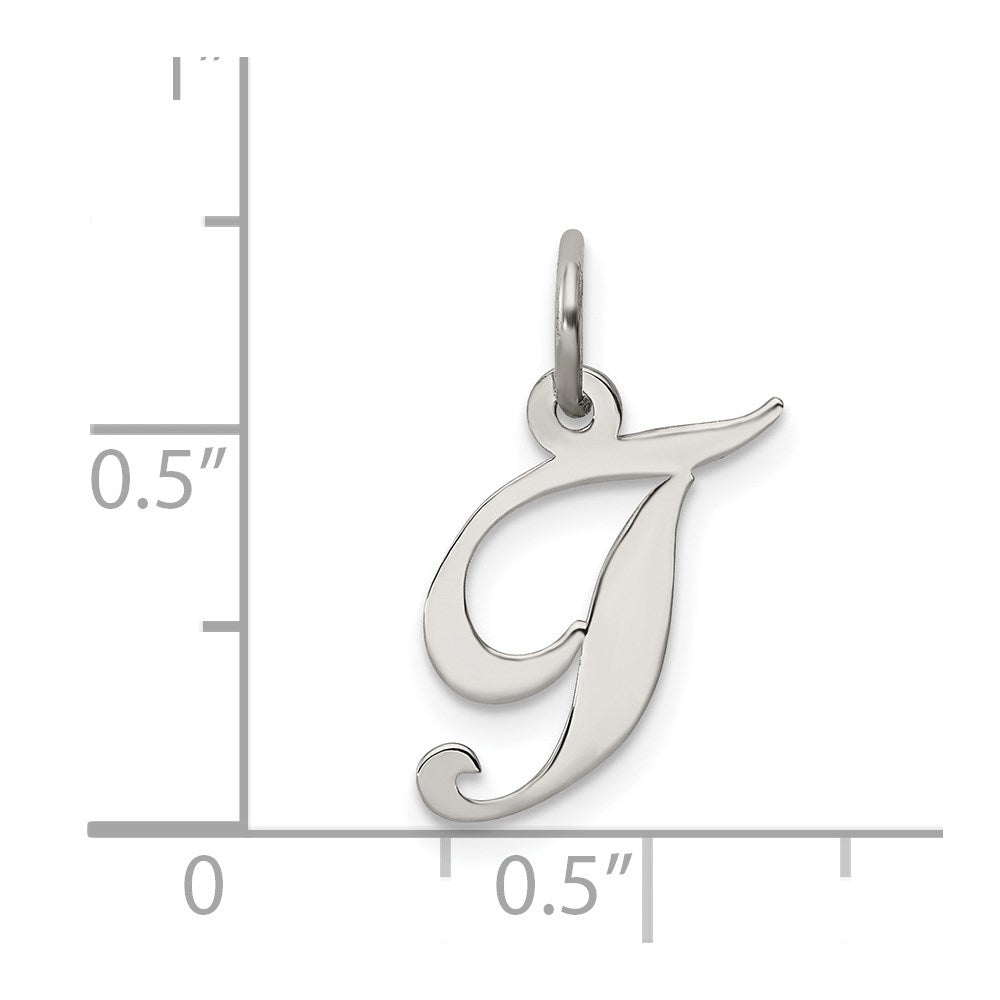 Sterling Silver Rhodium-plated Fancy Script Letter T Initial Charm