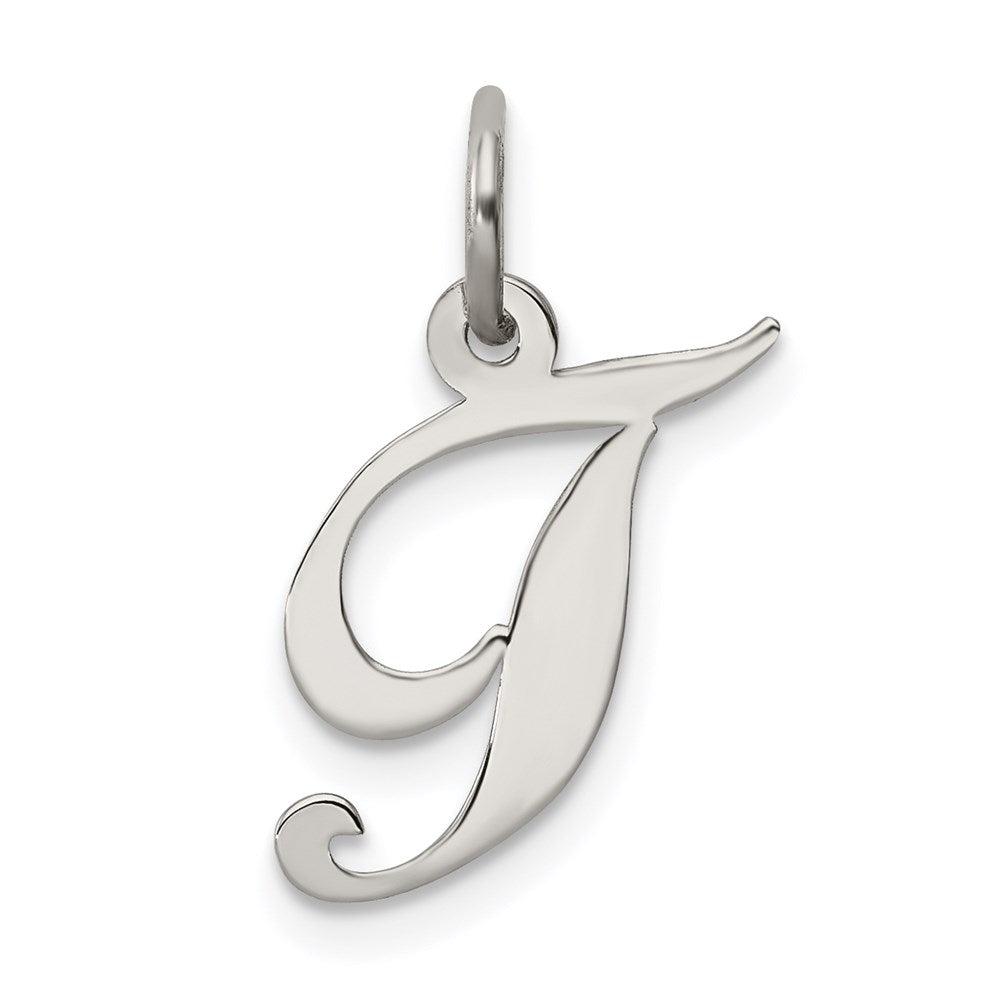 Sterling Silver Rhodium-plated Fancy Script Letter T Initial Charm