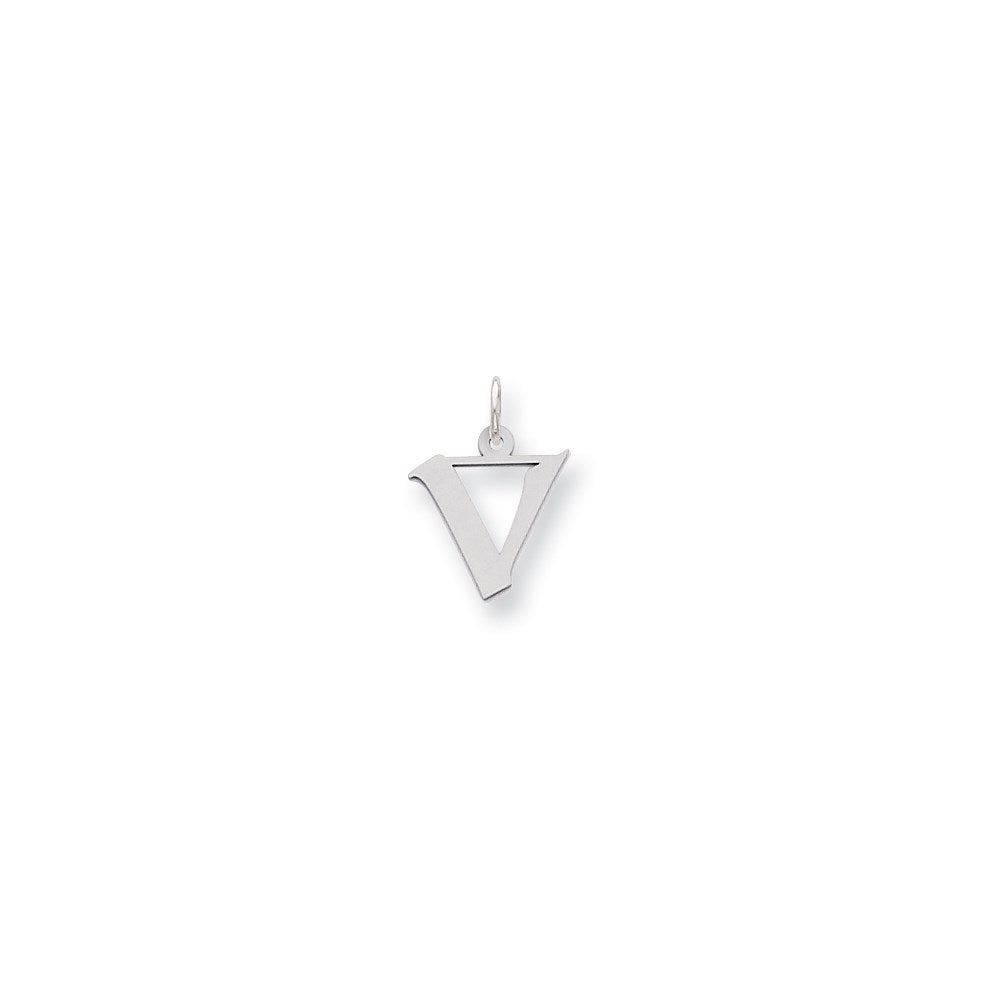 Sterling Silver Small Artisan Block Initial V Charm