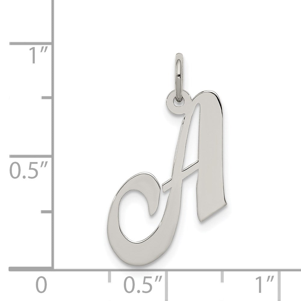 Sterling Silver Rhodium-plated Fancy Script Letter A Initial Charm