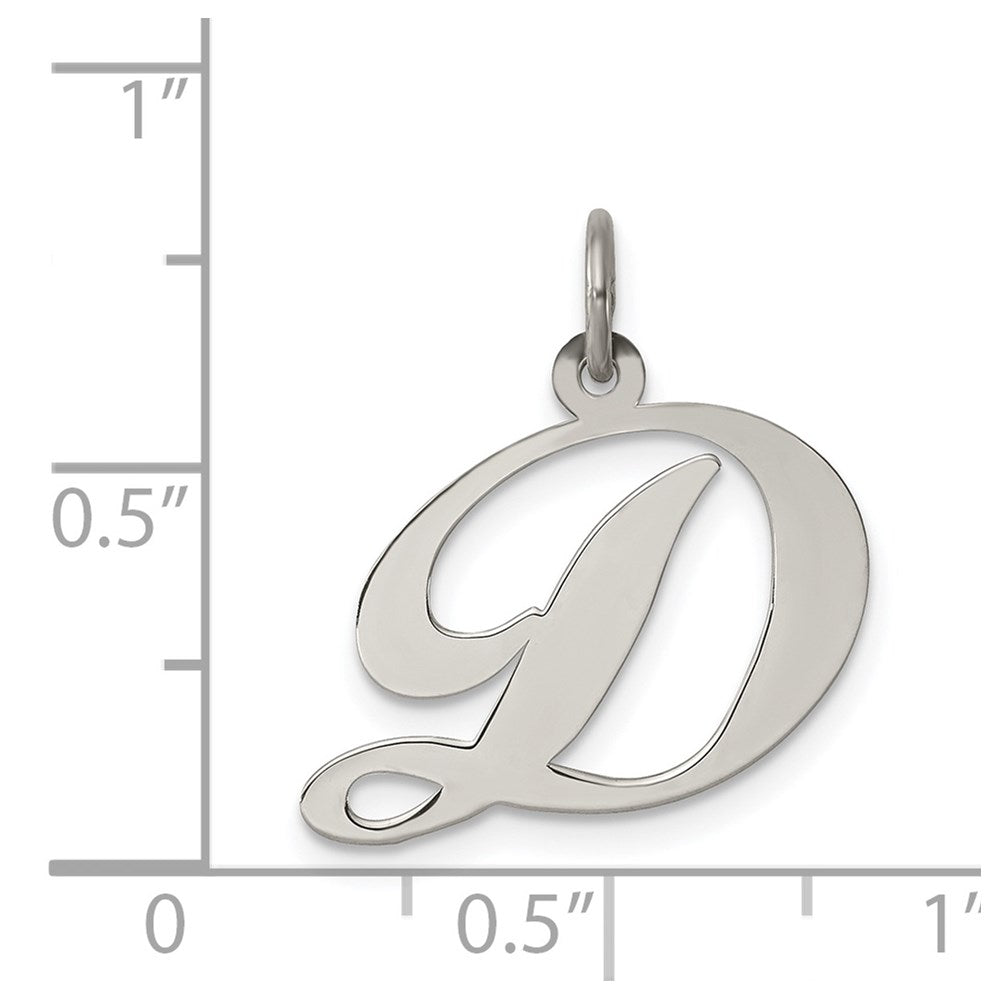 Sterling Silver Rhodium-plated Fancy Script Letter D Initial Charm