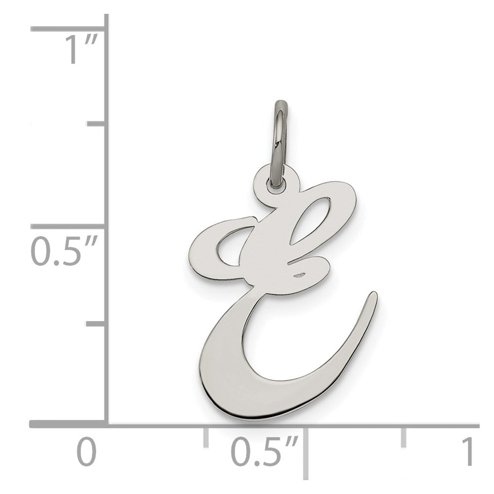 Sterling Silver Rhodium-plated Fancy Script Letter E Initial Charm