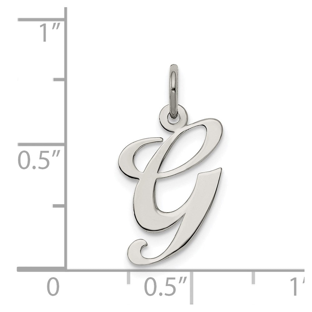 Sterling Silver Rhodium-plated Fancy Script Letter G Initial Charm