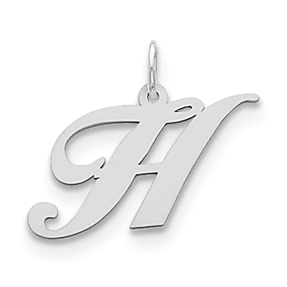 Sterling Silver Rhodium-plated Fancy Script Letter H Initial Charm