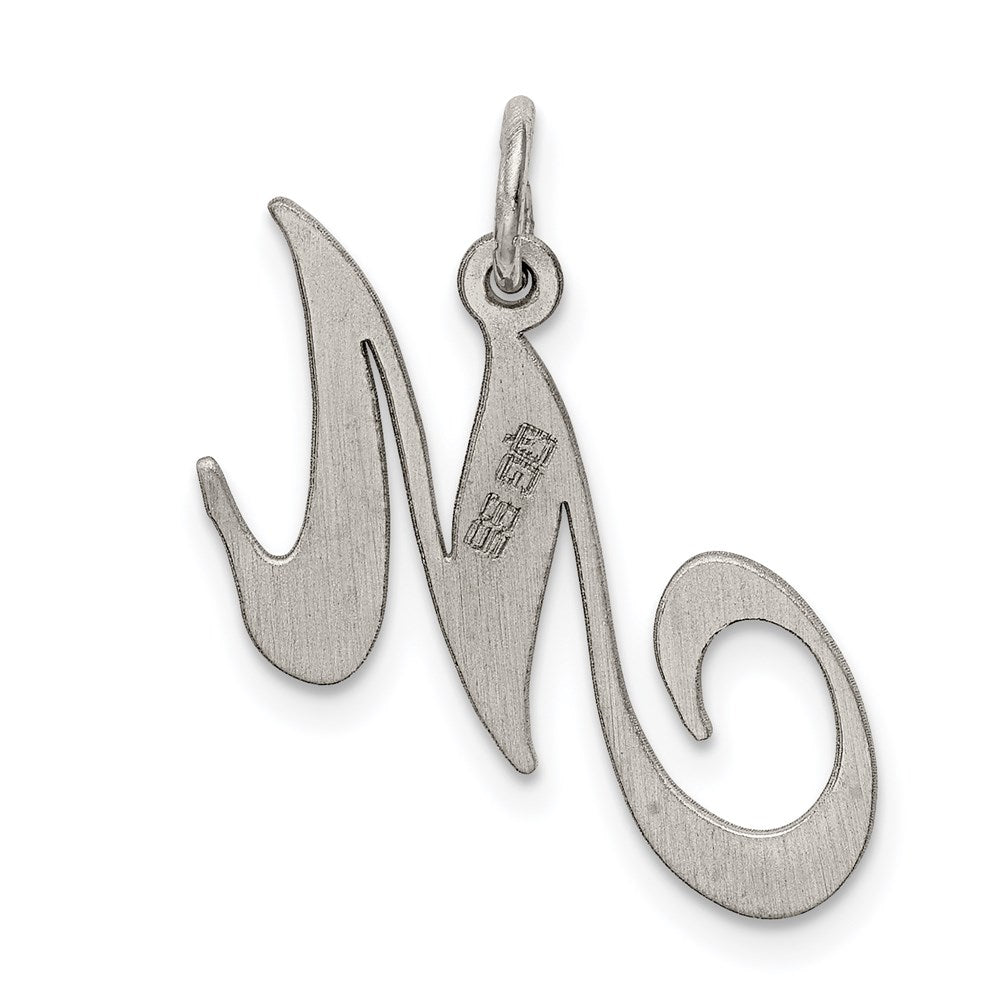 Sterling Silver Rhodium-plated Fancy Script Letter M Initial Charm