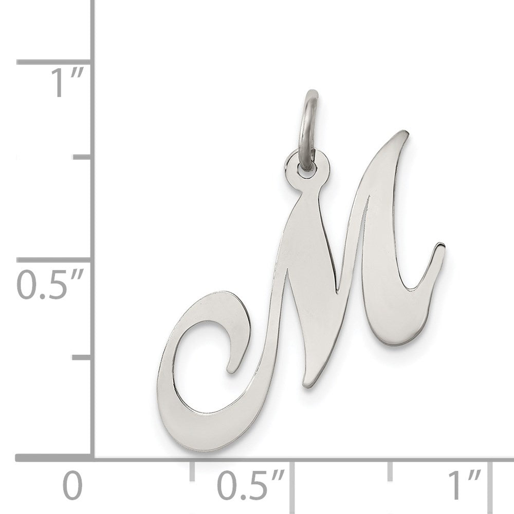 Sterling Silver Rhodium-plated Fancy Script Letter M Initial Charm