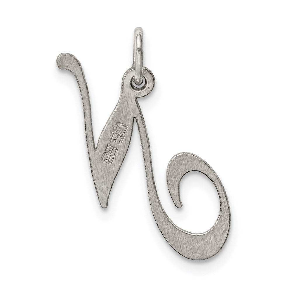 Sterling Silver Rhodium-plated Fancy Script Letter N Initial Charm