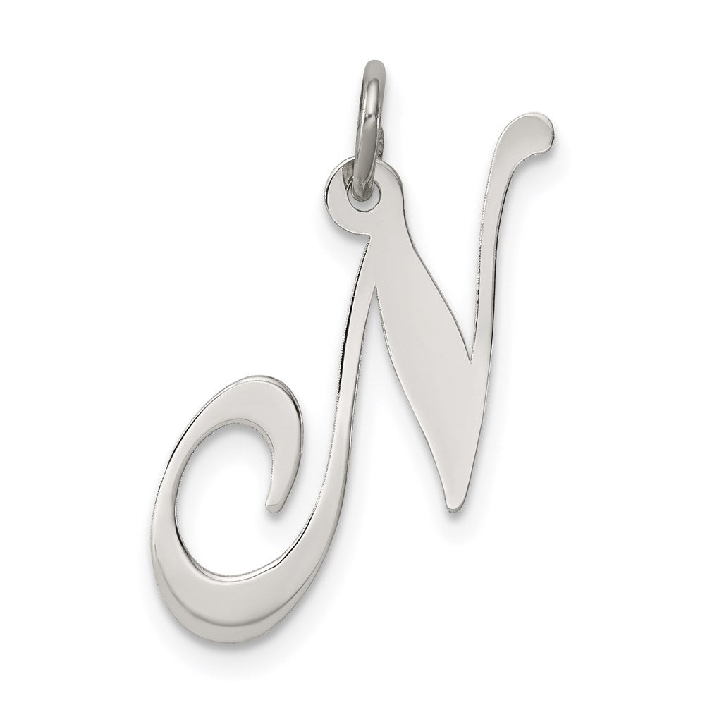 Sterling Silver Rhodium-plated Fancy Script Letter N Initial Charm