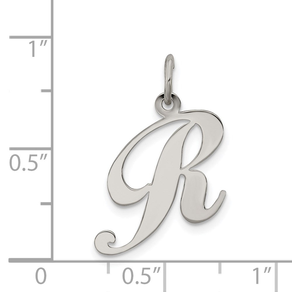 Sterling Silver Rhodium-plated Fancy Script Letter R Initial Charm