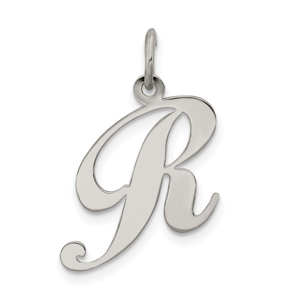 Sterling Silver Rhodium-plated Fancy Script Letter R Initial Charm