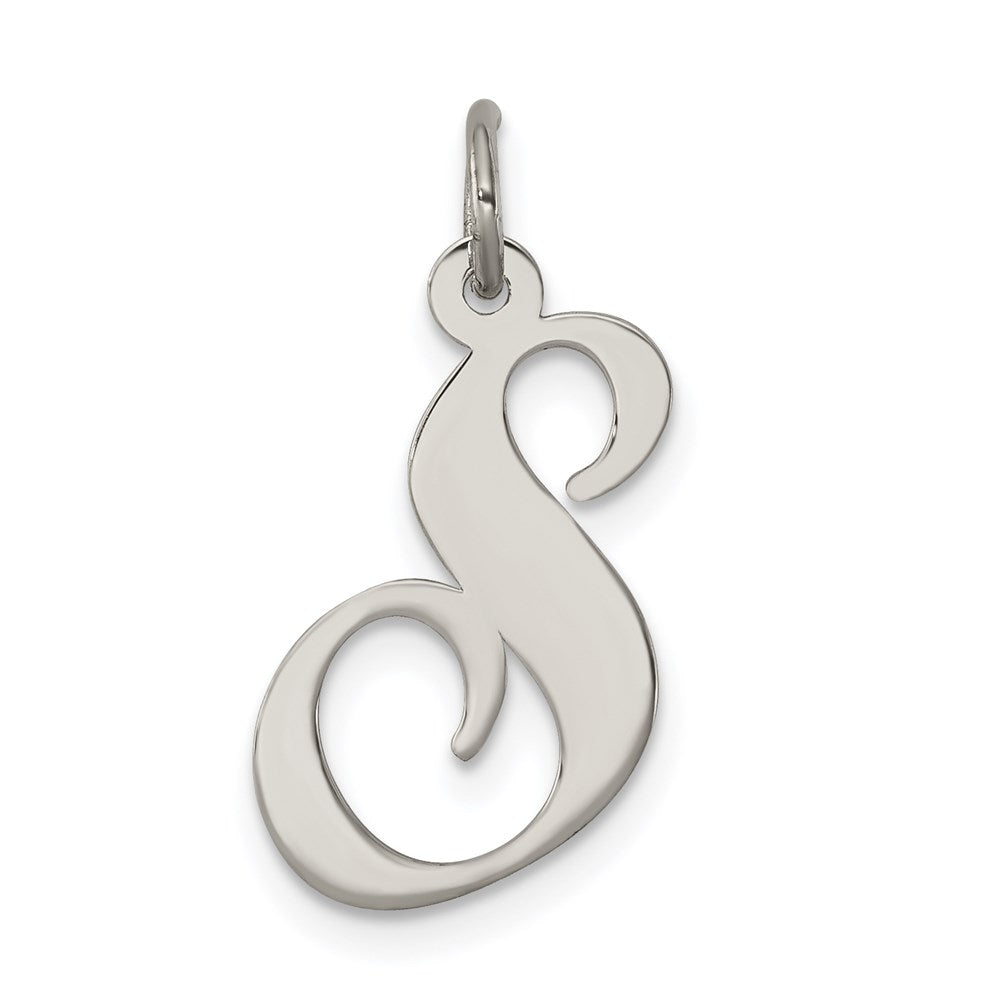 Sterling Silver Rhodium-plated Fancy Script Letter S Initial Charm