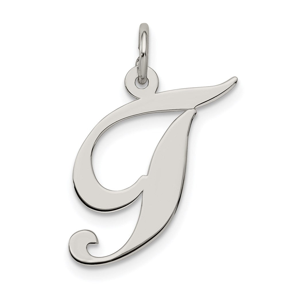 Sterling Silver Rhodium-plated Fancy Script Letter T Initial Charm