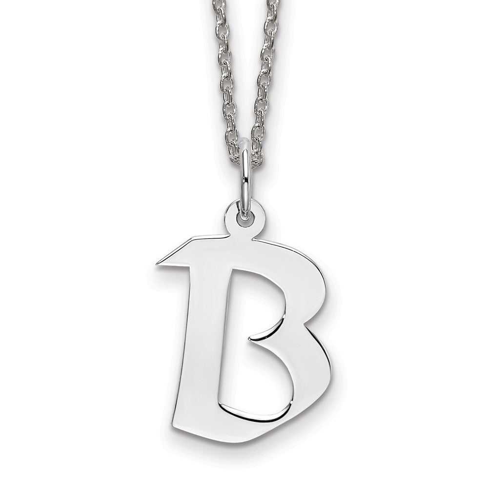 Sterling Silver Rhodium-plated Medium Artisan Block Initial B Necklace