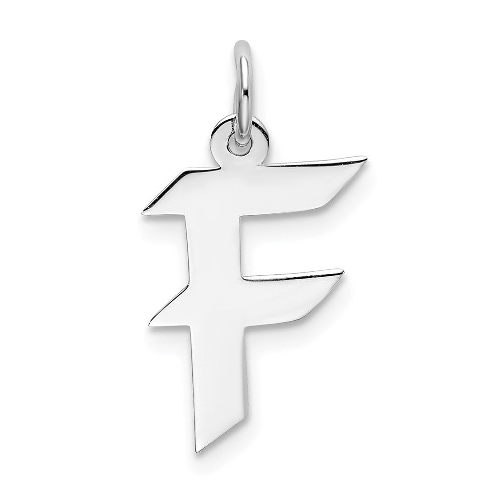 Sterling Silver Rhodium-plated Artisan Block Letter F Initial Charm