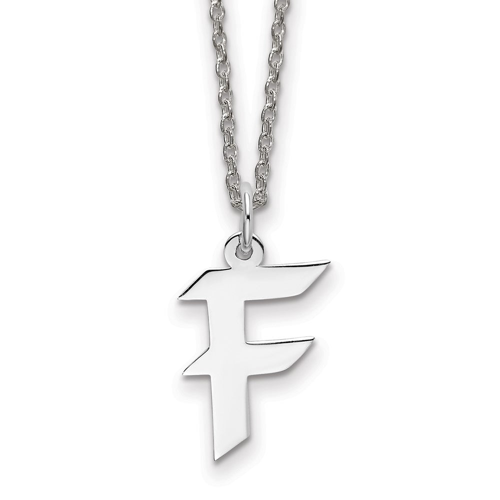 Sterling Silver Rhodium-plated Medium Artisan Block Initial F Necklace