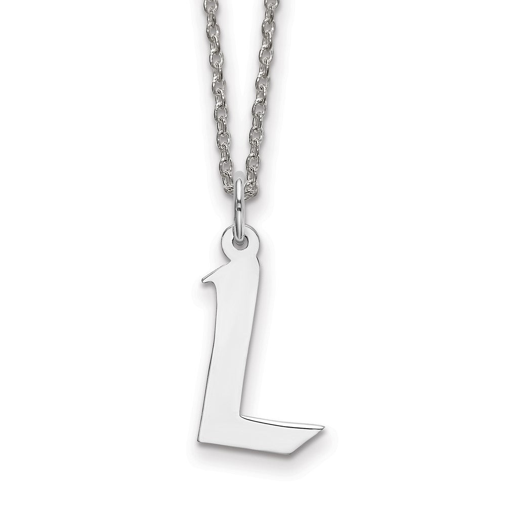 Sterling Silver Rhodium-plated Medium Artisan Block Initial L Necklace