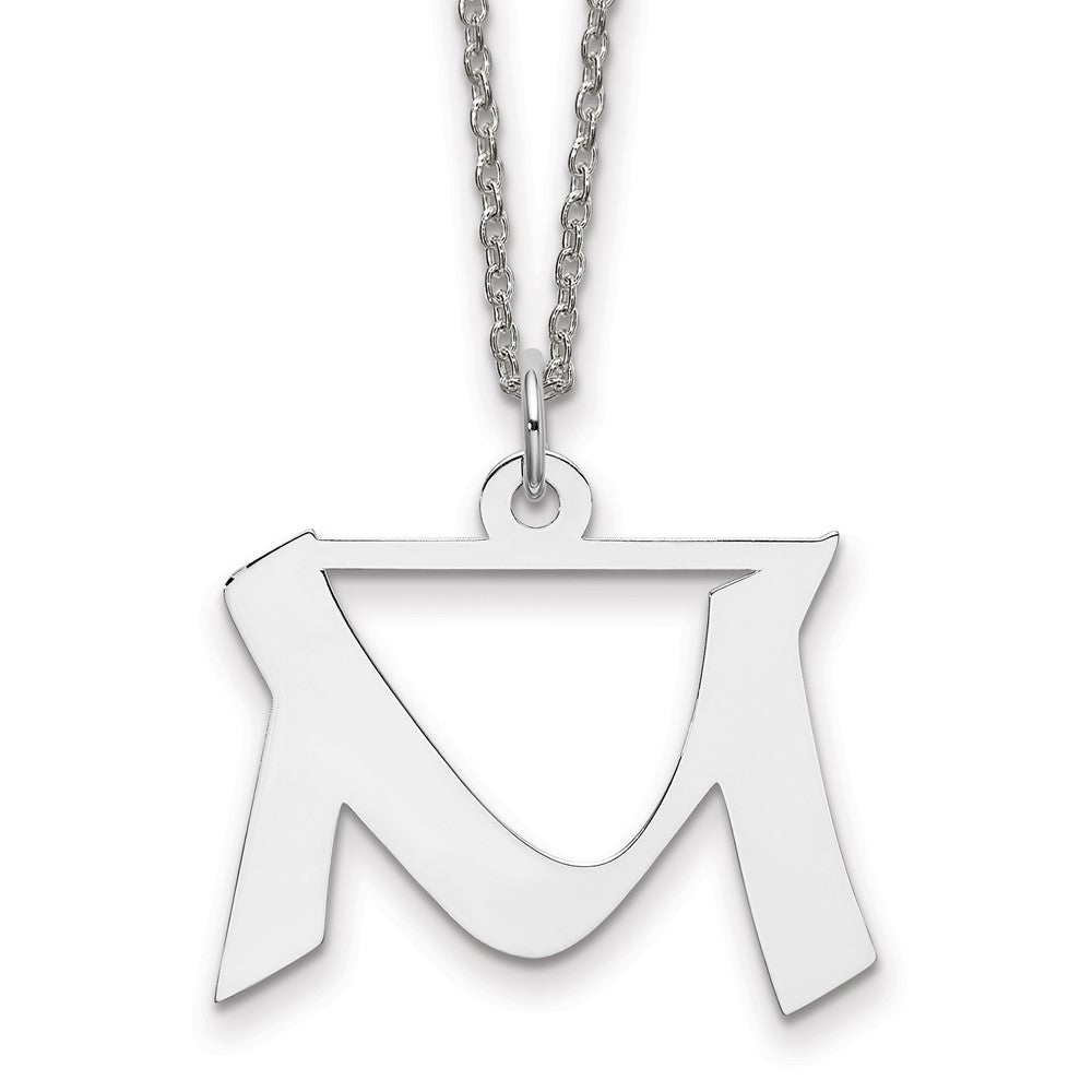 Sterling Silver Rhodium-plated Medium Artisan Block Initial M Necklace