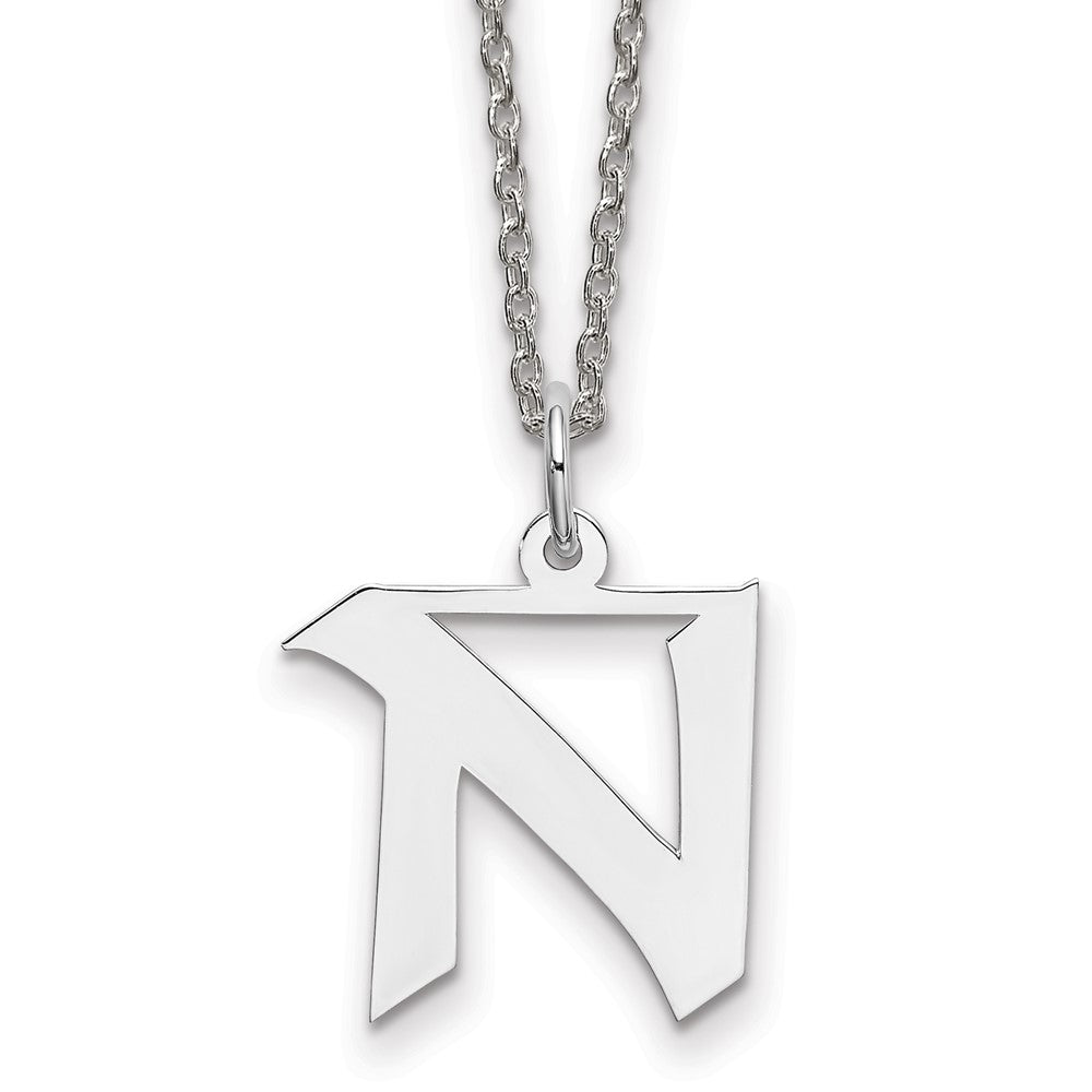 Sterling Silver Rhodium-plated Medium Artisan Block Initial N Necklace