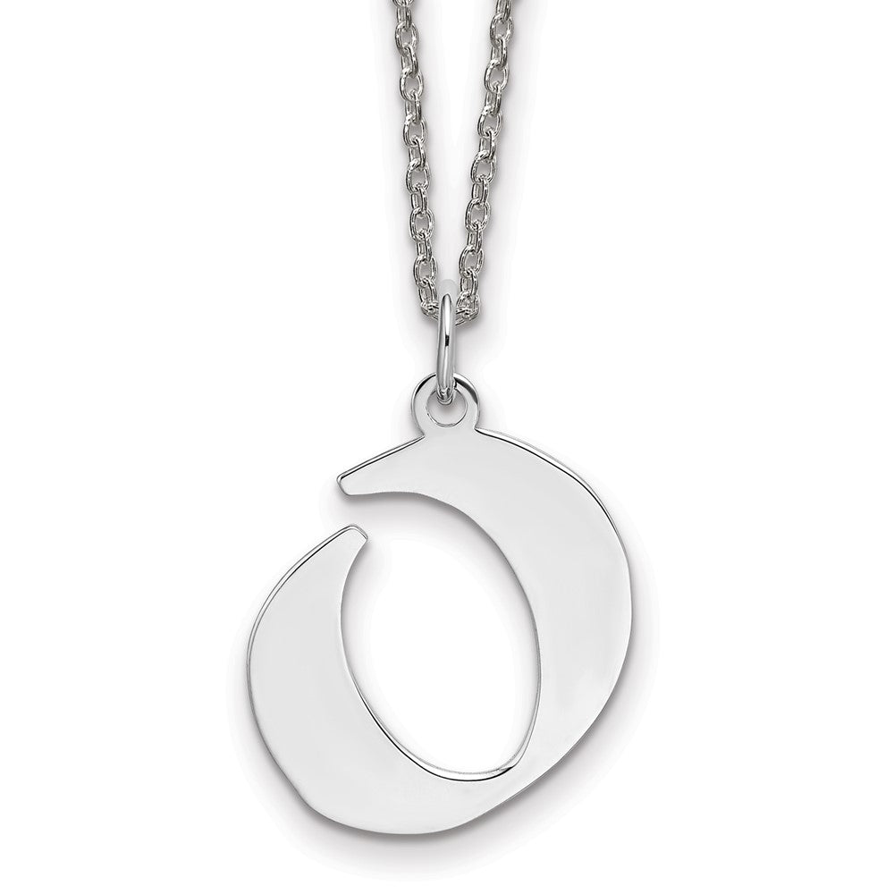 Sterling Silver Rhodium-plated Medium Artisan Block Initial O Necklace